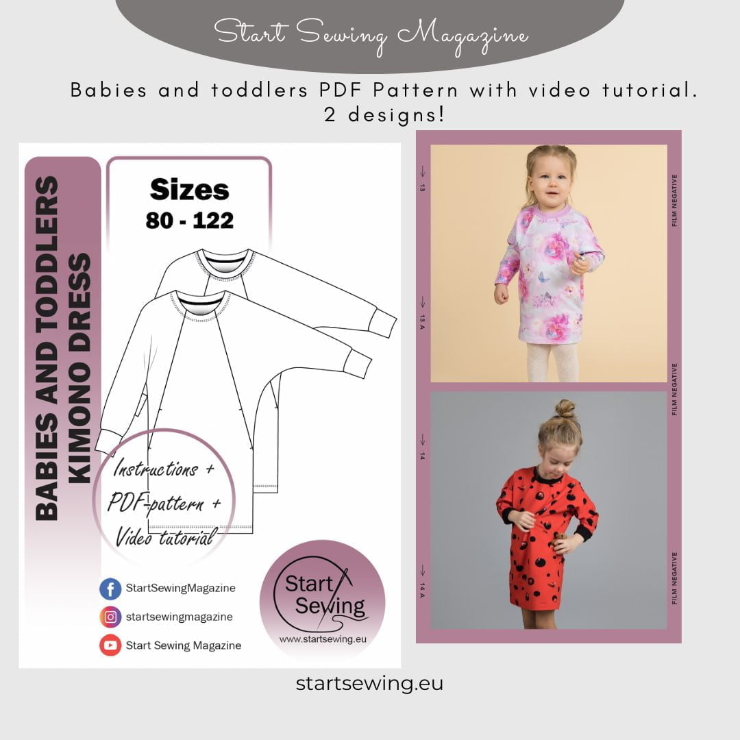 Babies and toddlers kimono dress PDF sewing pattern