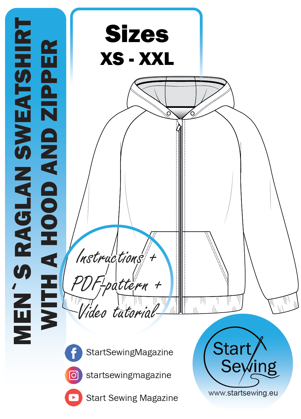 Men's sweatshirt with a hood and zipper PDF sewing pattern