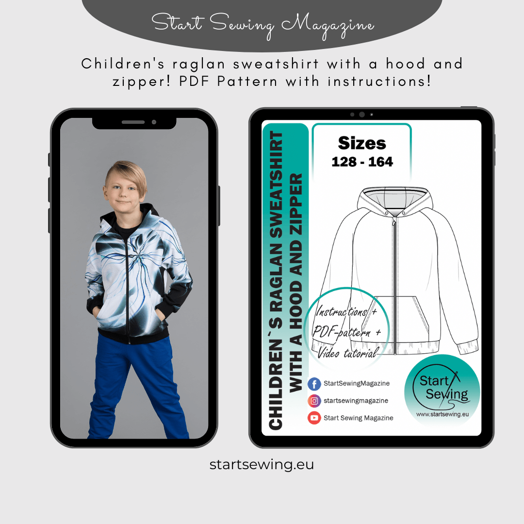 Children's sweatshirt with a hood and zipper PDF sewing pattern